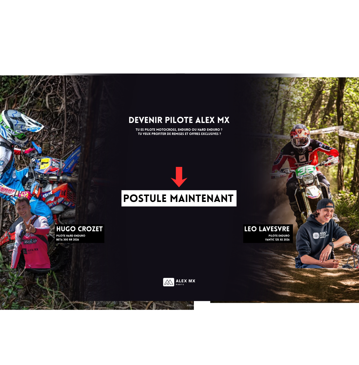 Pilote ALEX MX en course enduro franchissement technique moto tout-terrain