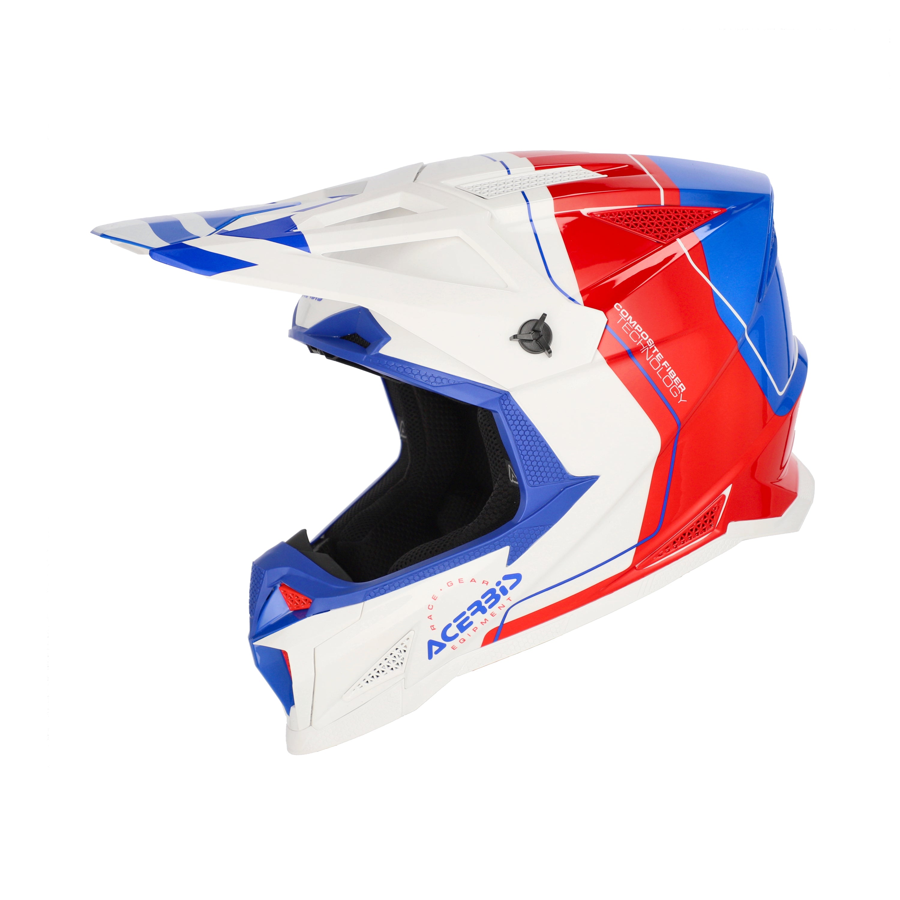 Casque Acerbis T711 blanc/bleu/rouge cross enduro fibre ECE 22-06 - profil