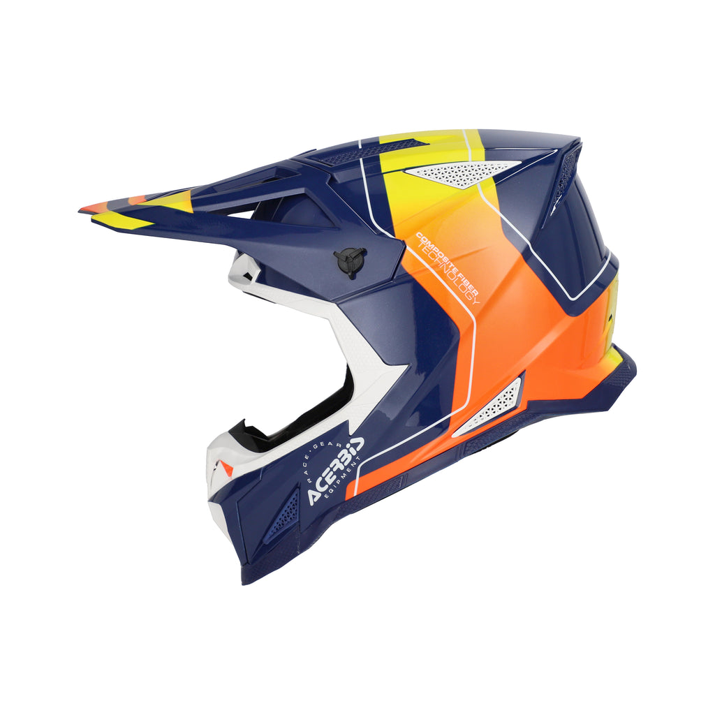 Casque Acerbis T711 bleu/orange cross enduro fibre - trois-quarts avant