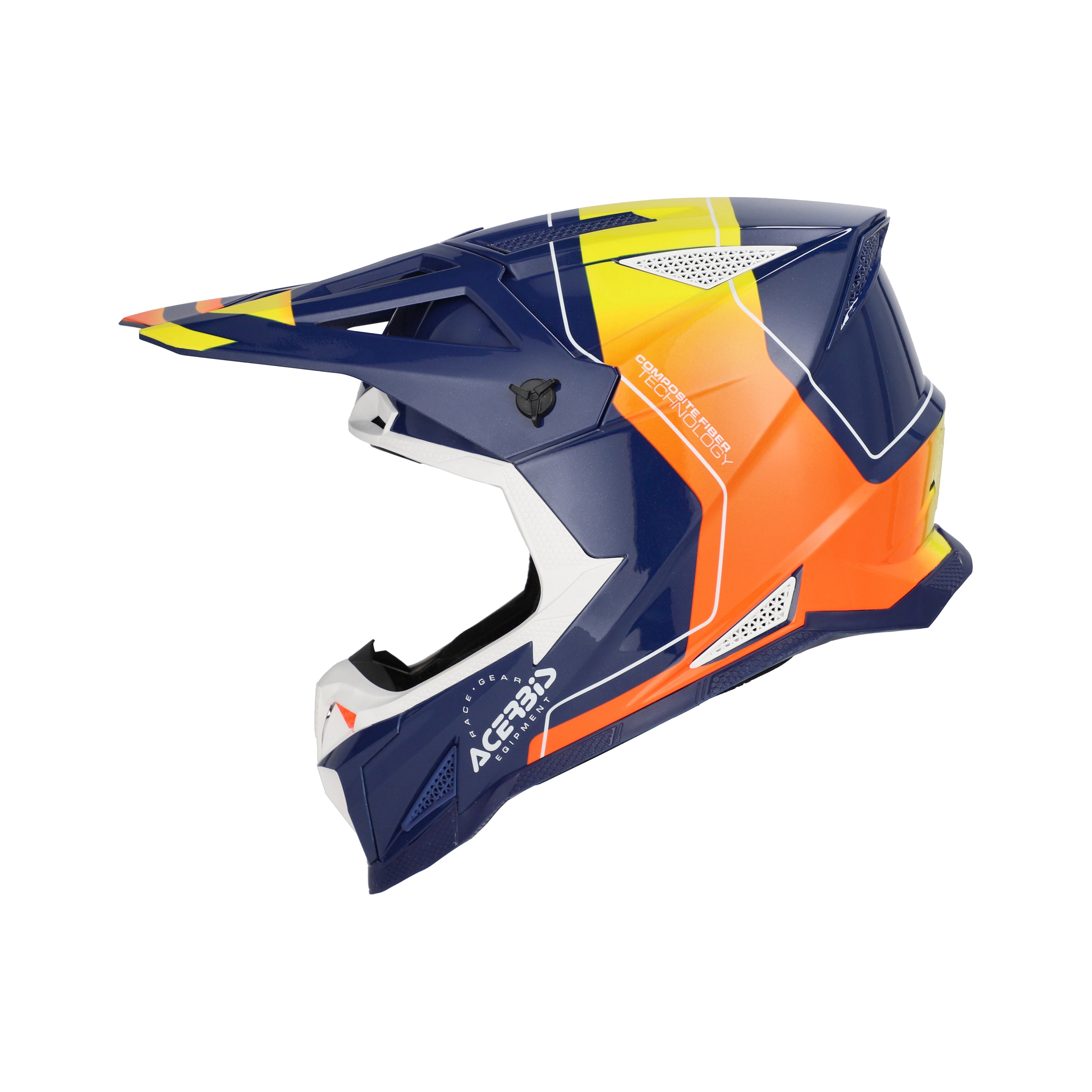 Casque Acerbis T711 bleu/orange cross enduro fibre - trois-quarts avant