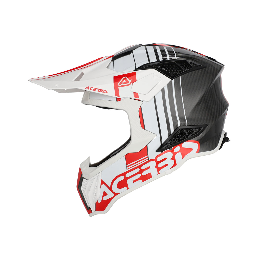 Casque Acerbis Airstrike-C blanc/rouge cross enduro carbone - trois-quarts avant