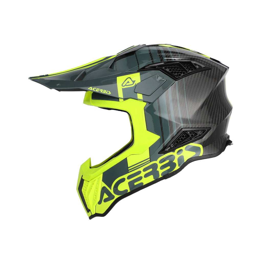 Casque Acerbis Airstrike-C noir/jaune fluo cross enduro carbone - trois-quarts avant