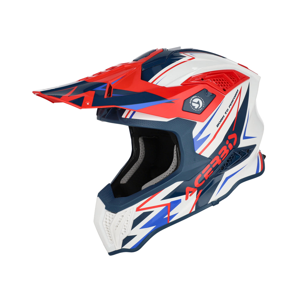 Casque Acerbis Airstrike-X blanc/bleu/rouge cross enduro fibre ECE 22-06 - profil