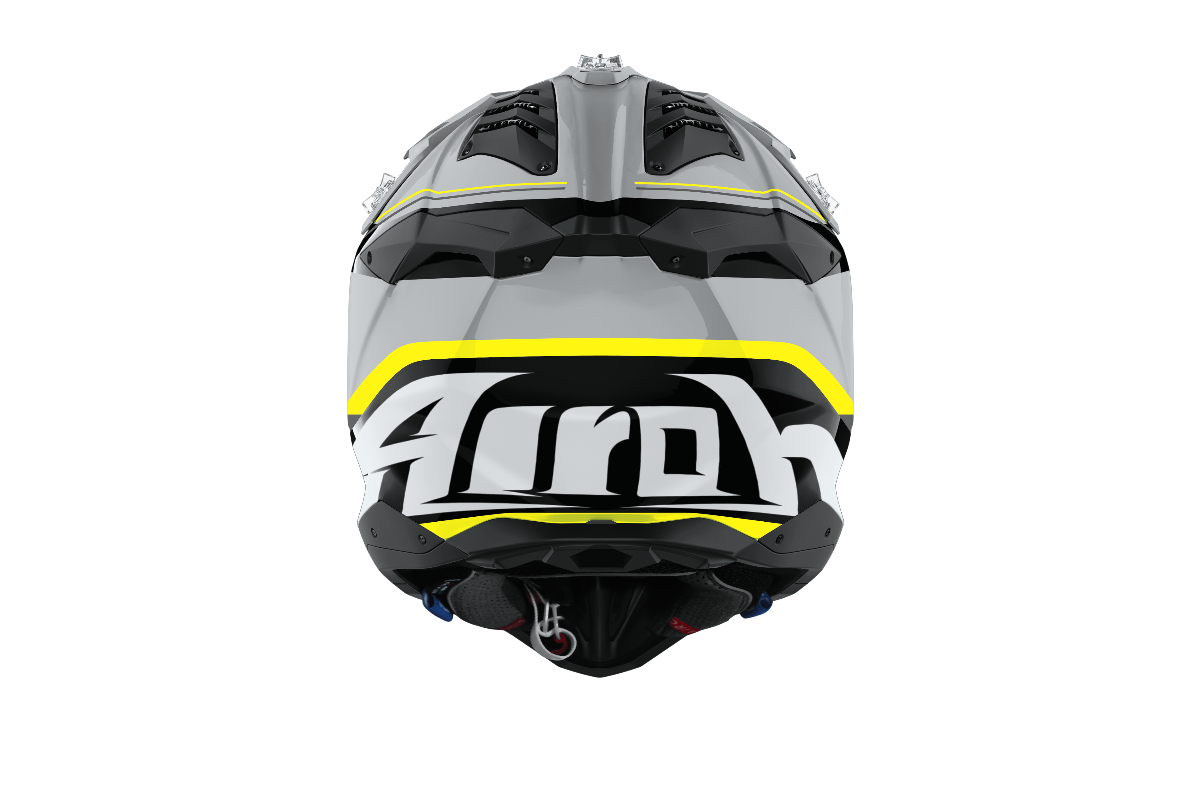 Casque Airoh Aviator 3 gris jaune vue arrière casque motocross enduro ventilation carbone haute performance