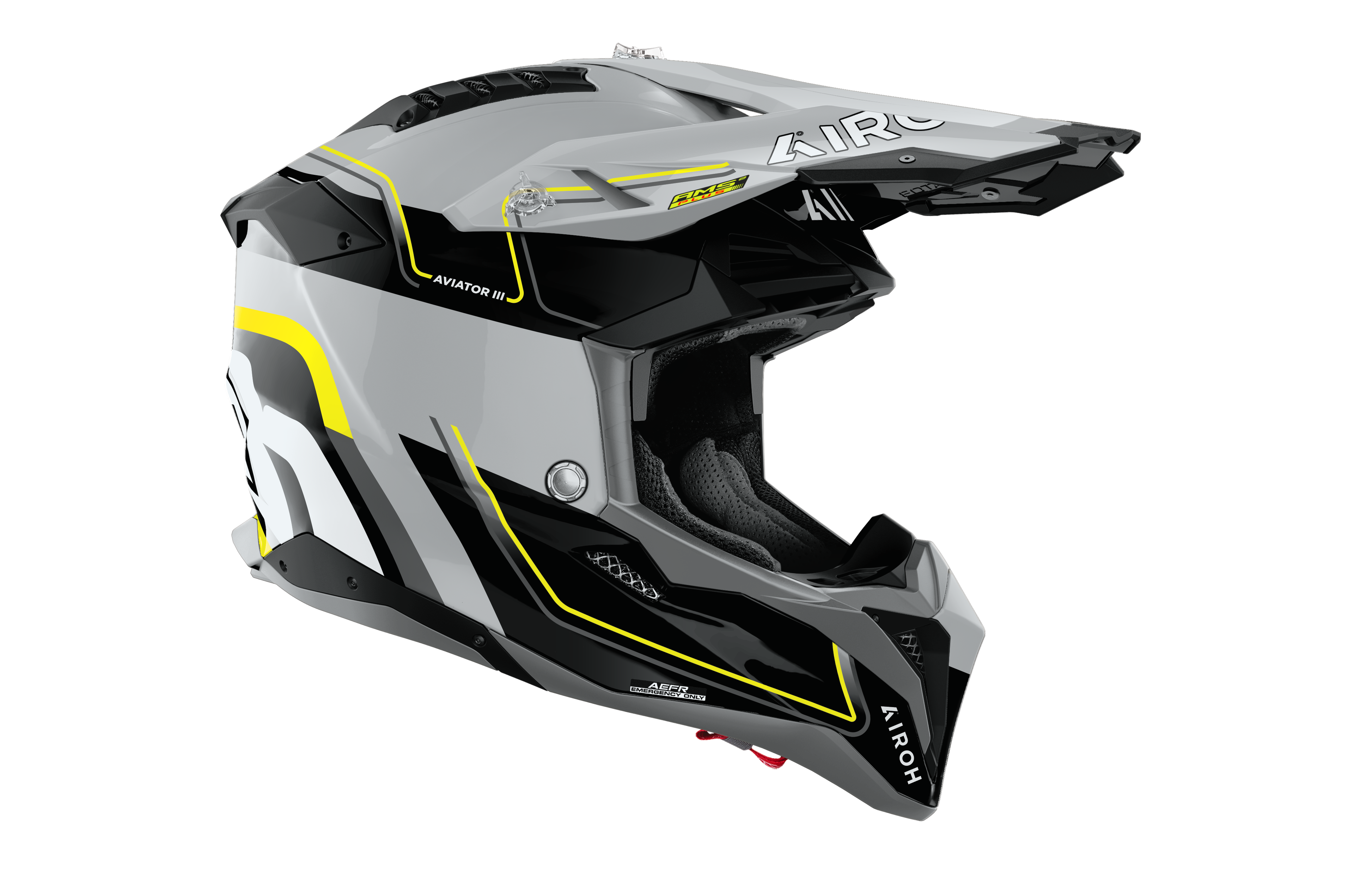 Casque Airoh Aviator 3 gris jaune carbone motocross enduro vue profil droit léger homologation ECE 22.06