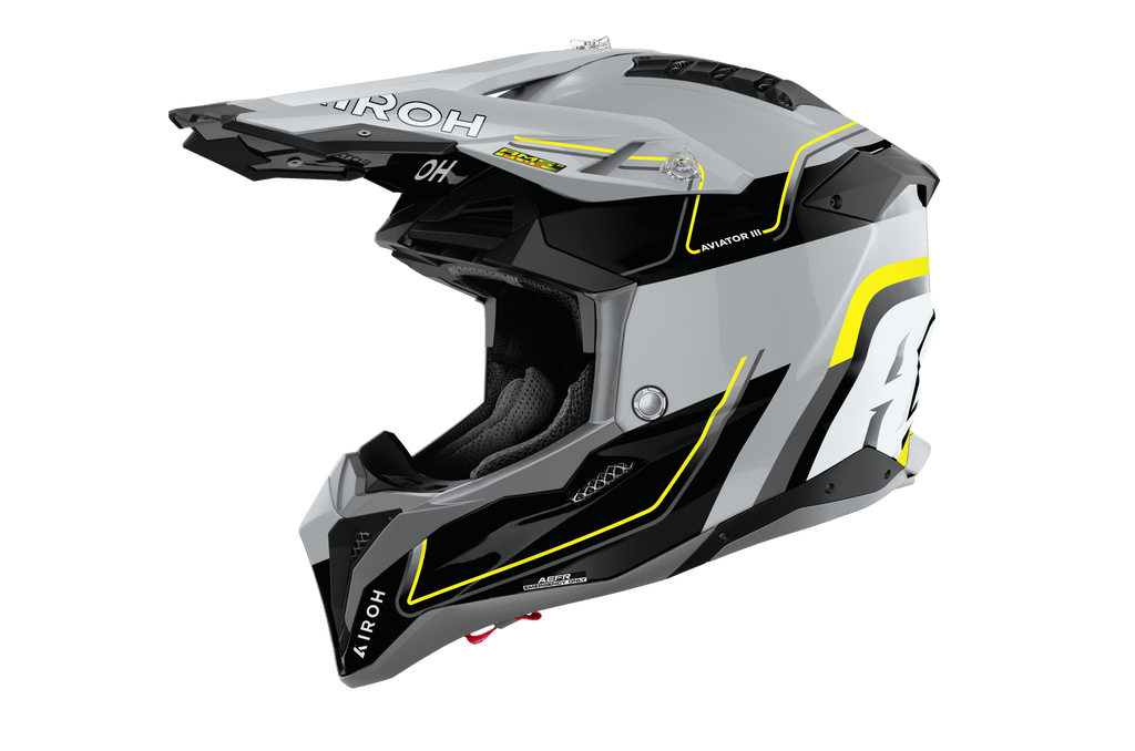 Casque Airoh Aviator 3 gris jaune casque cross carbone haut de gamme vue profil gauche visibilité maximale