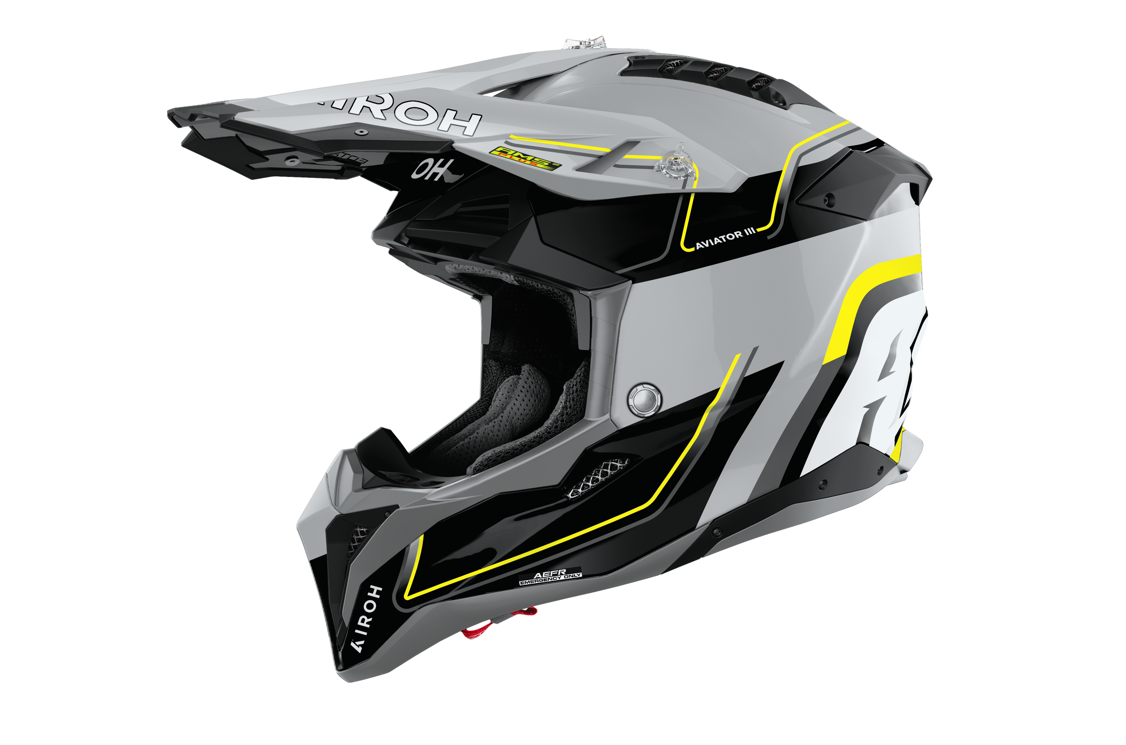 Casque Airoh Aviator 3 gris jaune casque cross carbone haut de gamme vue profil gauche visibilité maximale