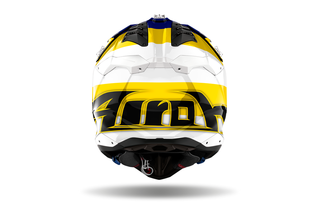 Casque Airoh Aviator 3 bleu jaune casque cross carbone haut de gamme vue profil gauche design racing