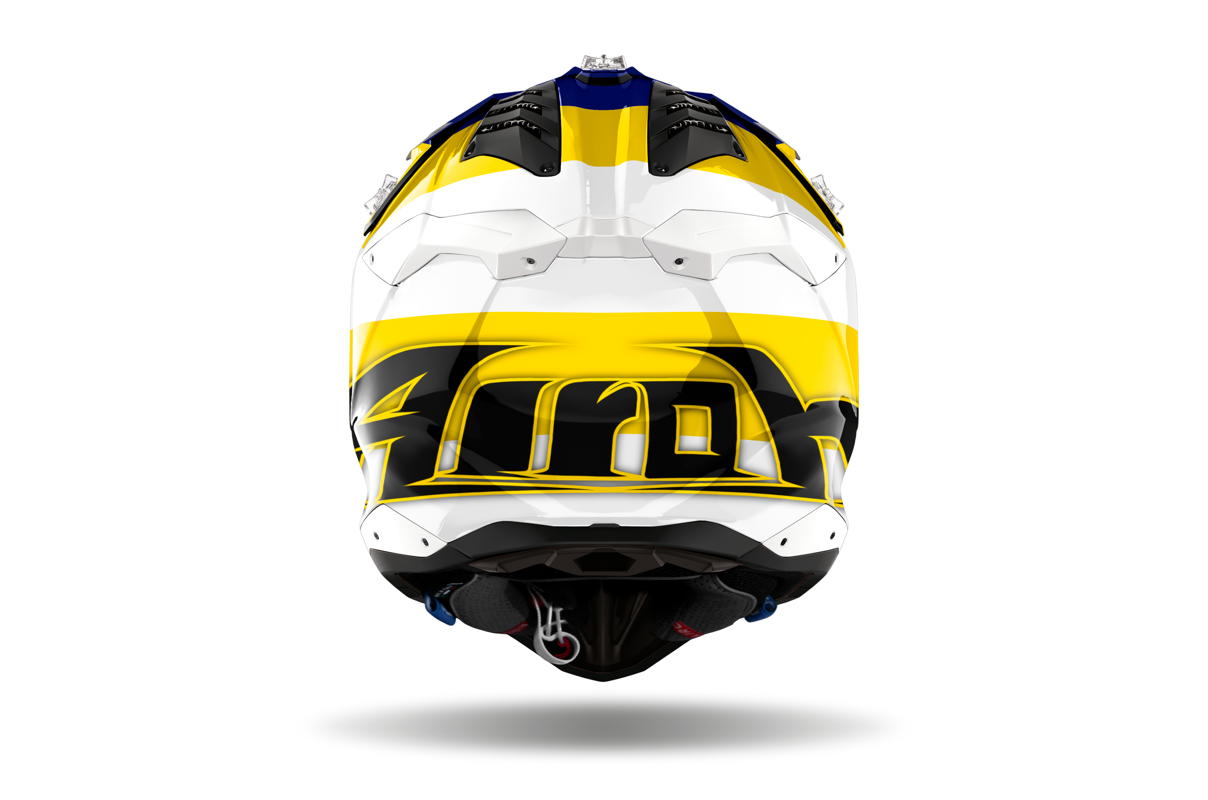 Casque Airoh Aviator 3 bleu jaune casque cross carbone haut de gamme vue profil gauche design racing