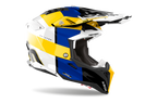 Casque Airoh Aviator 3 bleu jaune carbone motocross enduro vue profil droit léger homologation ECE 22.06