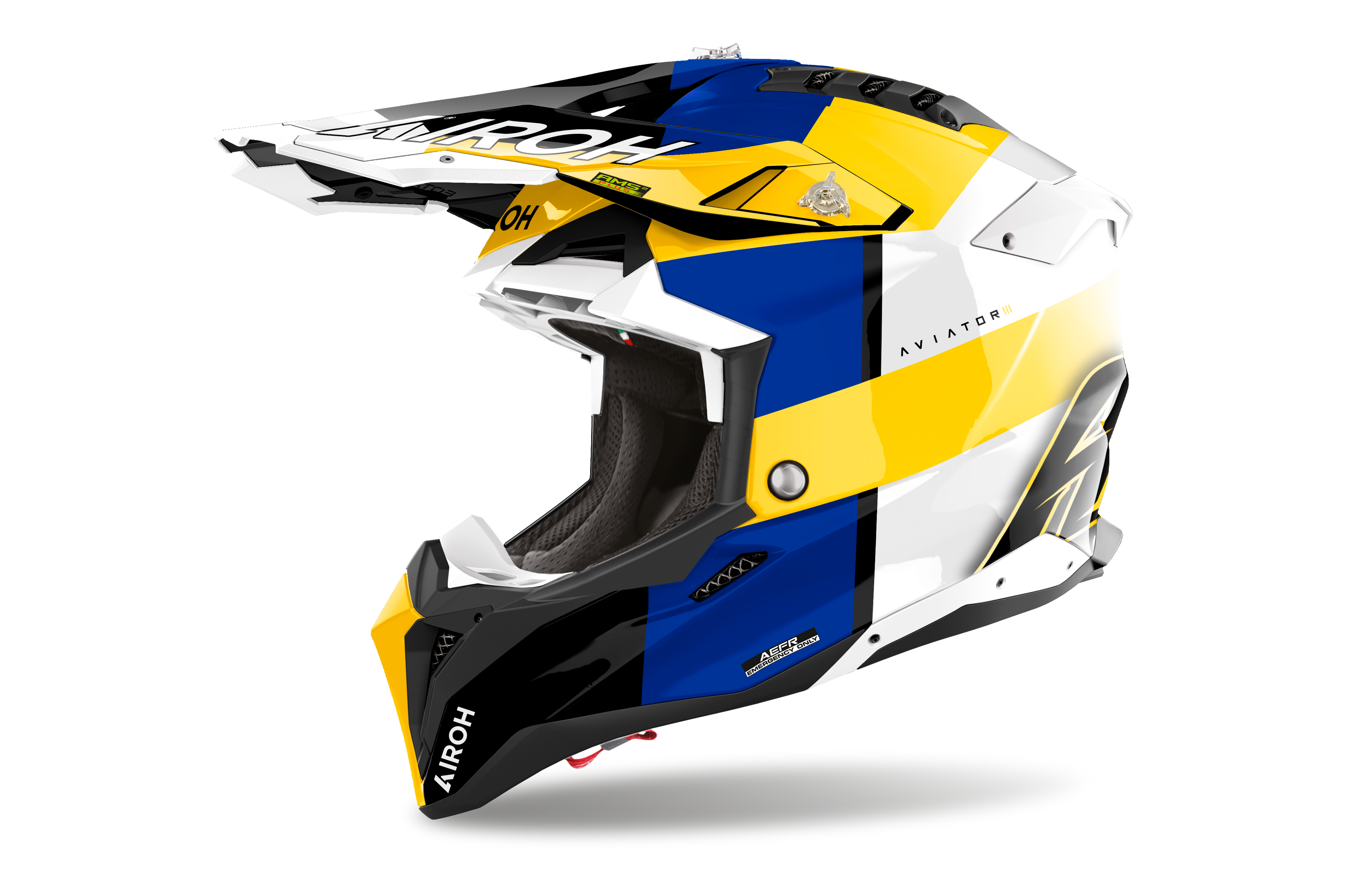 Casque Airoh Aviator 3 bleu jaune vue arrière casque motocross enduro ventilation carbone haute performance