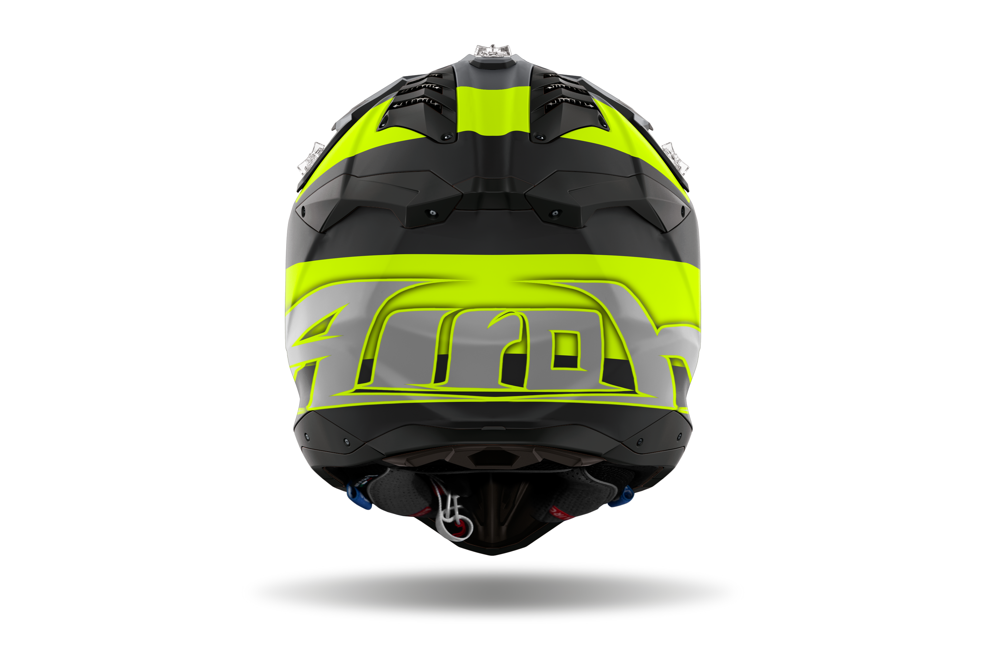 Casque Airoh Aviator 3 noir jaune vue arrière casque motocross enduro ventilation haute performance
