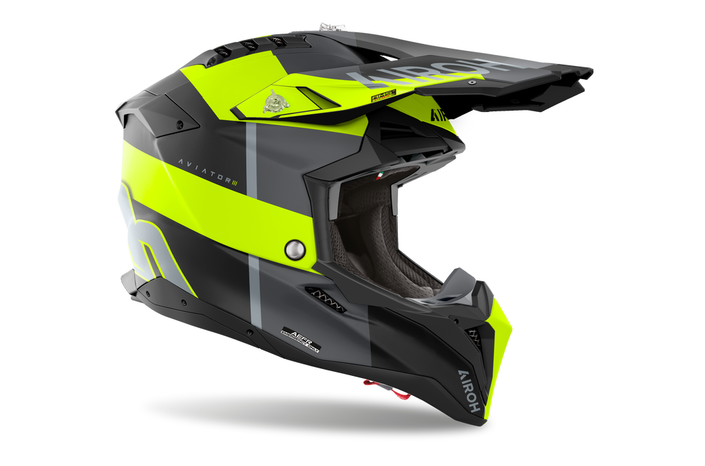 Casque Airoh Aviator 3 noir jaune motocross enduro vue profil droit léger homologation ECE 22.06