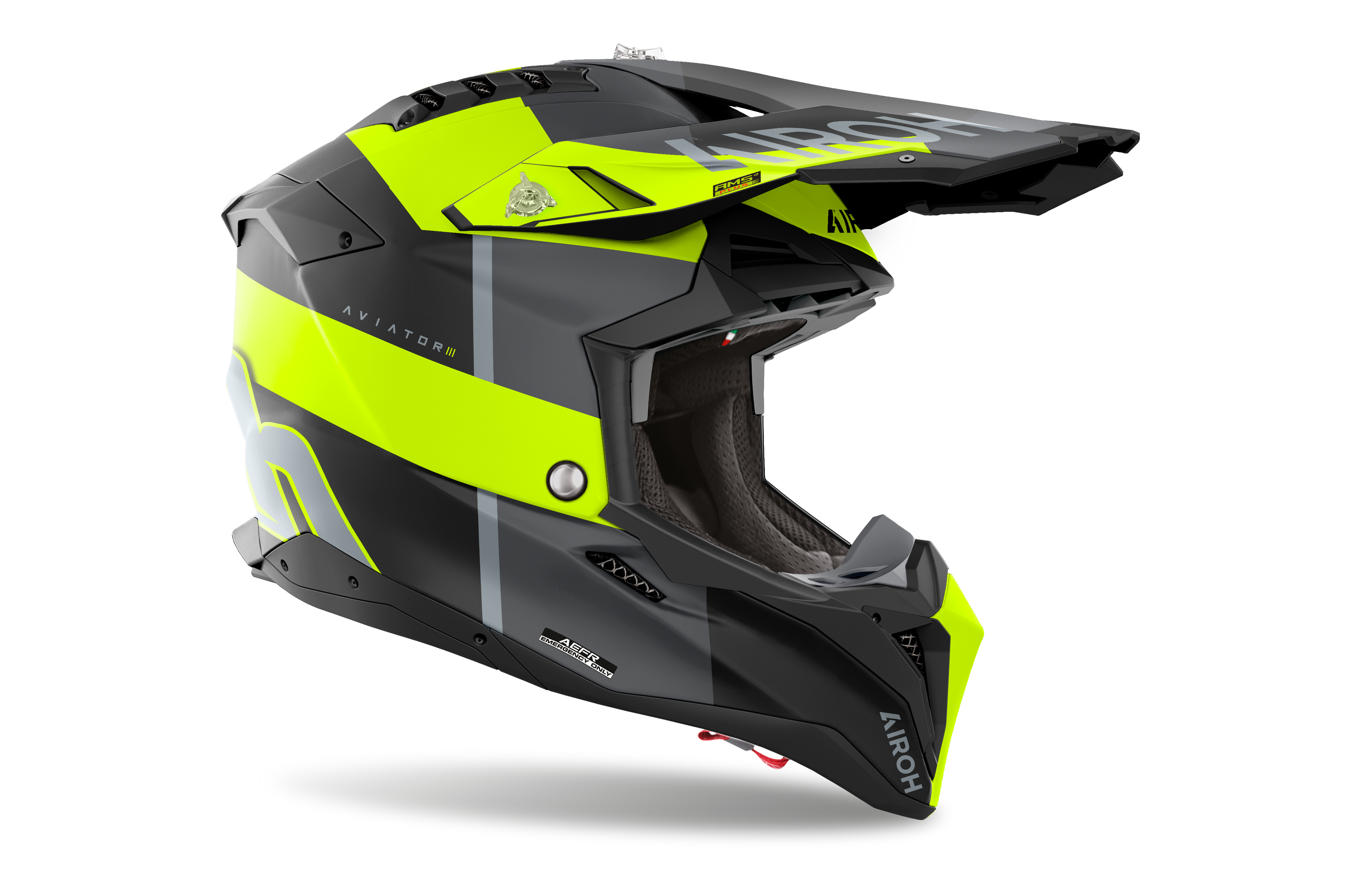 Casque Airoh Aviator 3 noir jaune motocross enduro vue profil droit léger homologation ECE 22.06