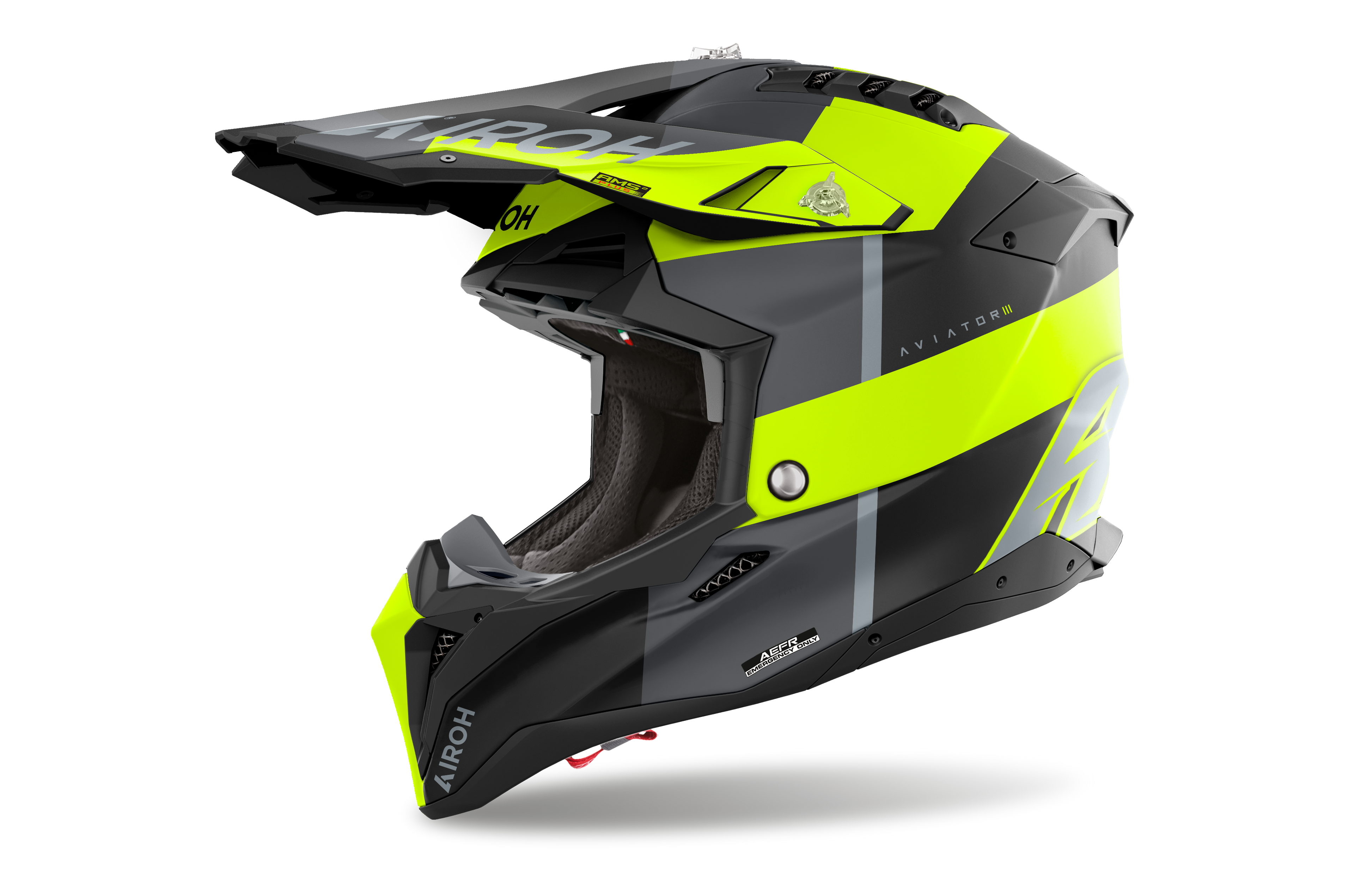 Casque Airoh Aviator 3 noir jaune casque cross haut de gamme vue profil gauche design racing agressif