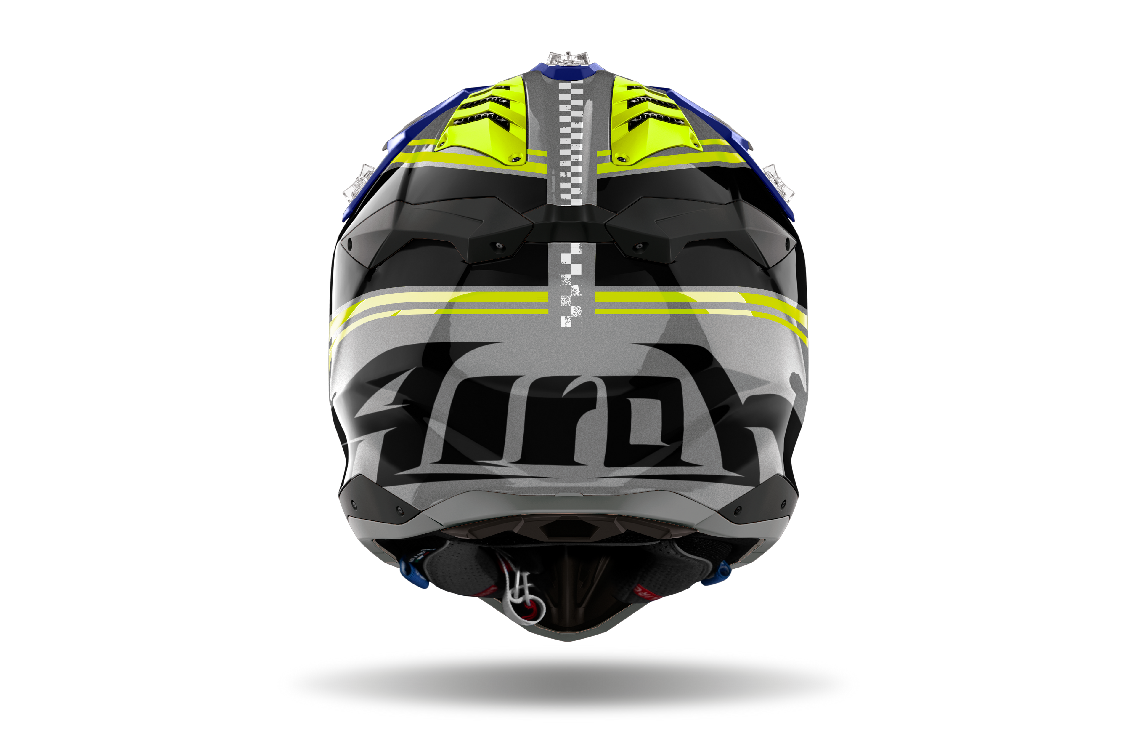 Casque Airoh Aviator 3 bleu gris vue arrière casque motocross enduro ventilation carbone haute performance