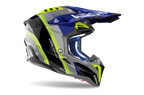 Casque Airoh Aviator 3 bleu gris carbone motocross enduro vue profil droit léger homologation ECE 22.06