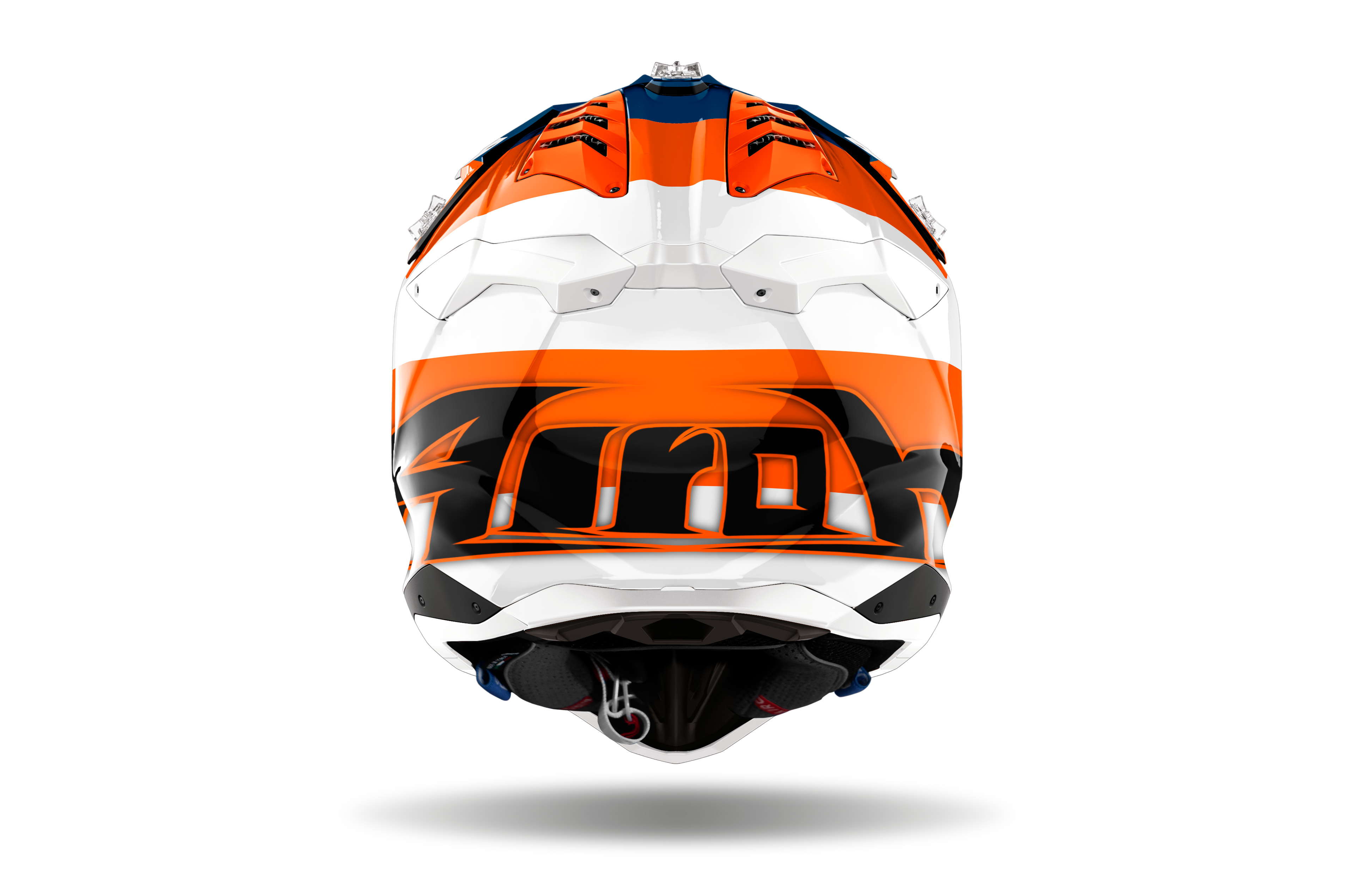 Casque Airoh Aviator 3 orange bleu vue arrière casque motocross enduro ventilation haute performance