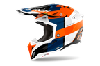 Casque Airoh Aviator 3 orange bleu casque cross haut de gamme vue profil gauche design racing dynamique