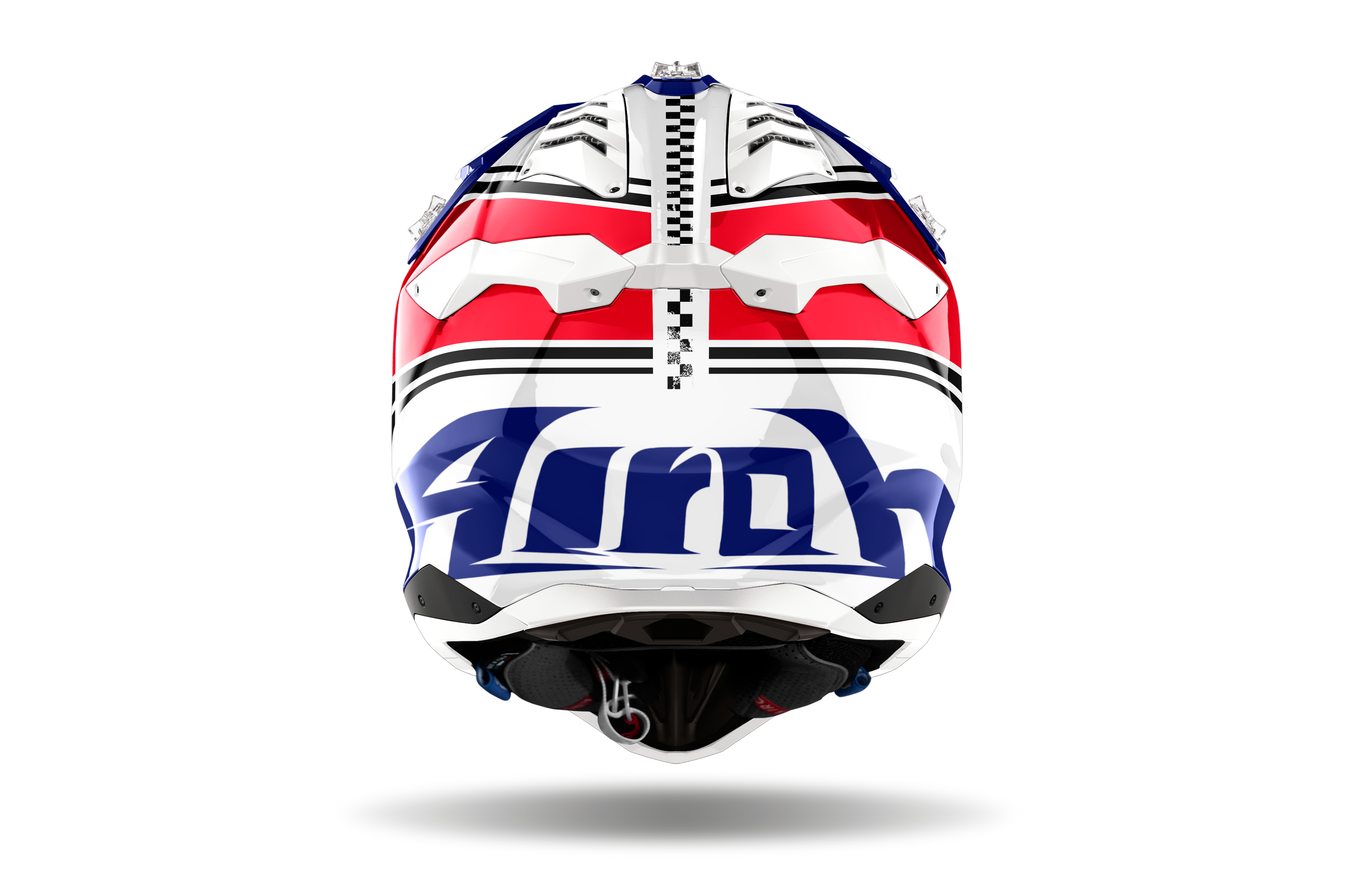 Casque Airoh Aviator 3 blanc rouge bleu vue arrière casque motocross enduro ventilation haute performance