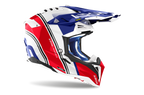 Casque Airoh Aviator 3 blanc rouge bleu motocross enduro vue profil droit léger homologation ECE 22.06