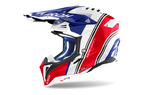 Casque Airoh Aviator 3 blanc rouge bleu casque cross haut de gamme vue profil gauche design racing