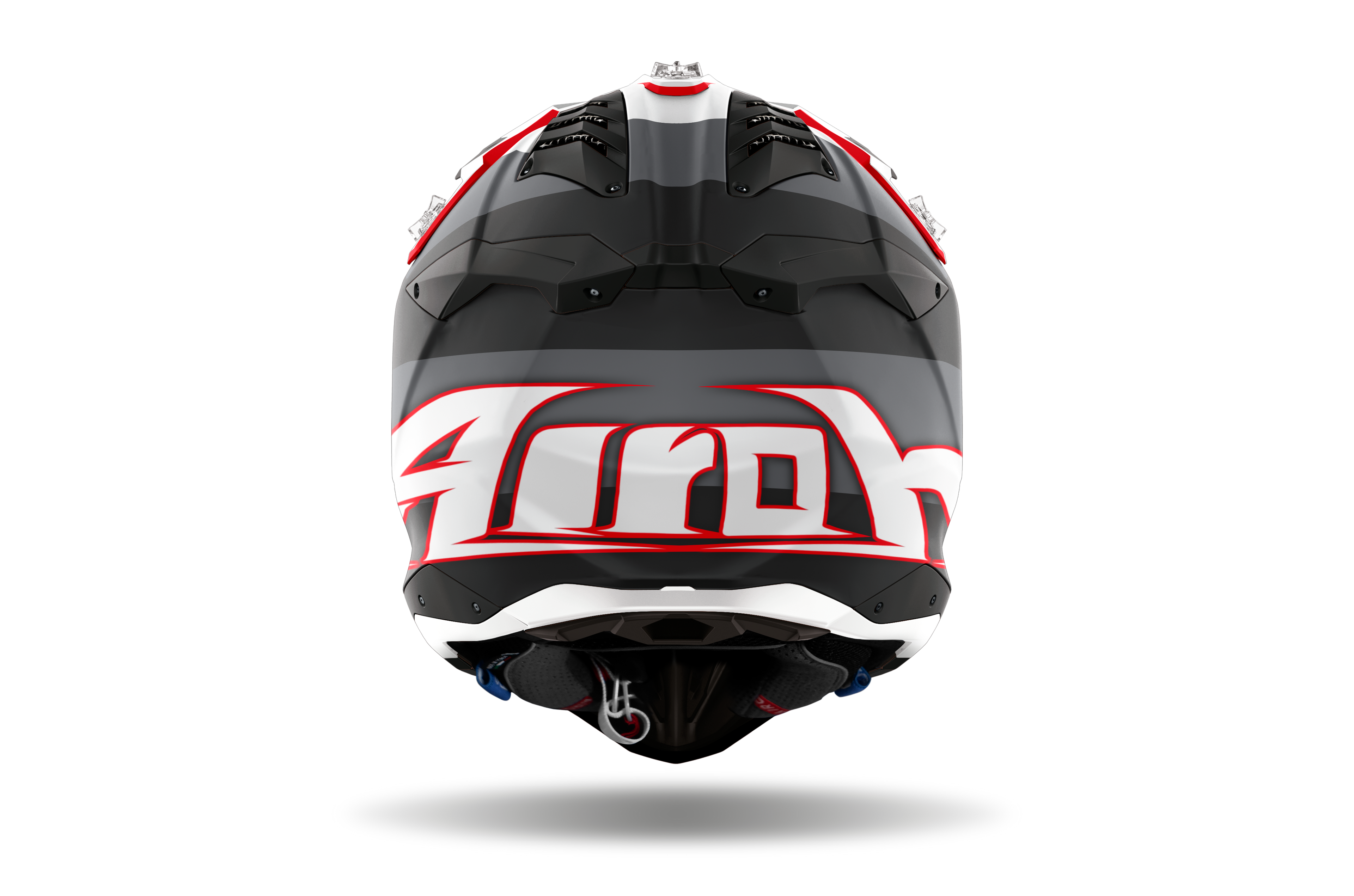 Casque Airoh Aviator 3 rouge blanc vue arrière casque motocross enduro ventilation racing carbone