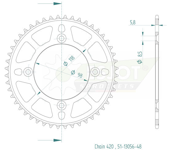 Couronne aluminium Supersprox 65cc KTM Husqvarna GasGas motocross transmission moto haute performance 420 DIMENSION

