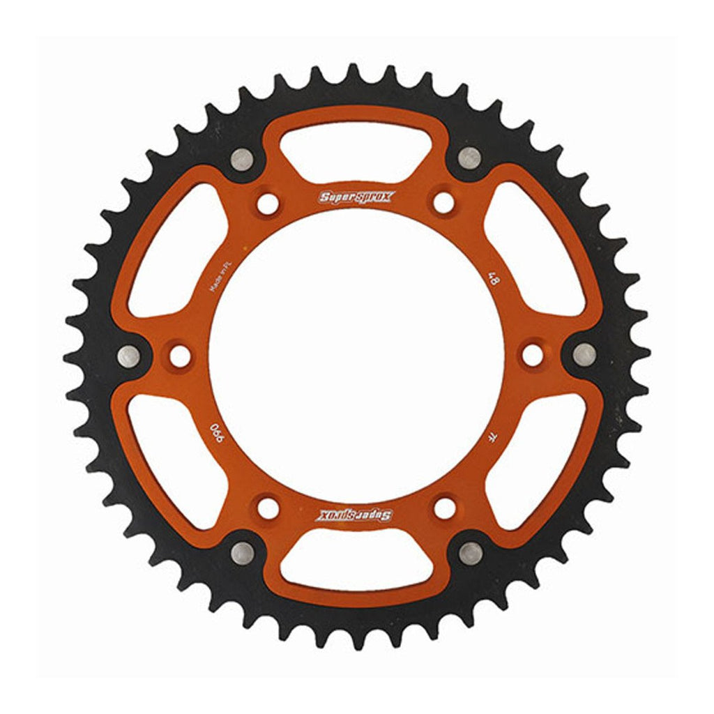 couronne bi-matière orange Supersprox KTM 250 et 300 EXC 2017 à 2027 pour enduro et hard enduro, couronne aluminium et acier haute résistance