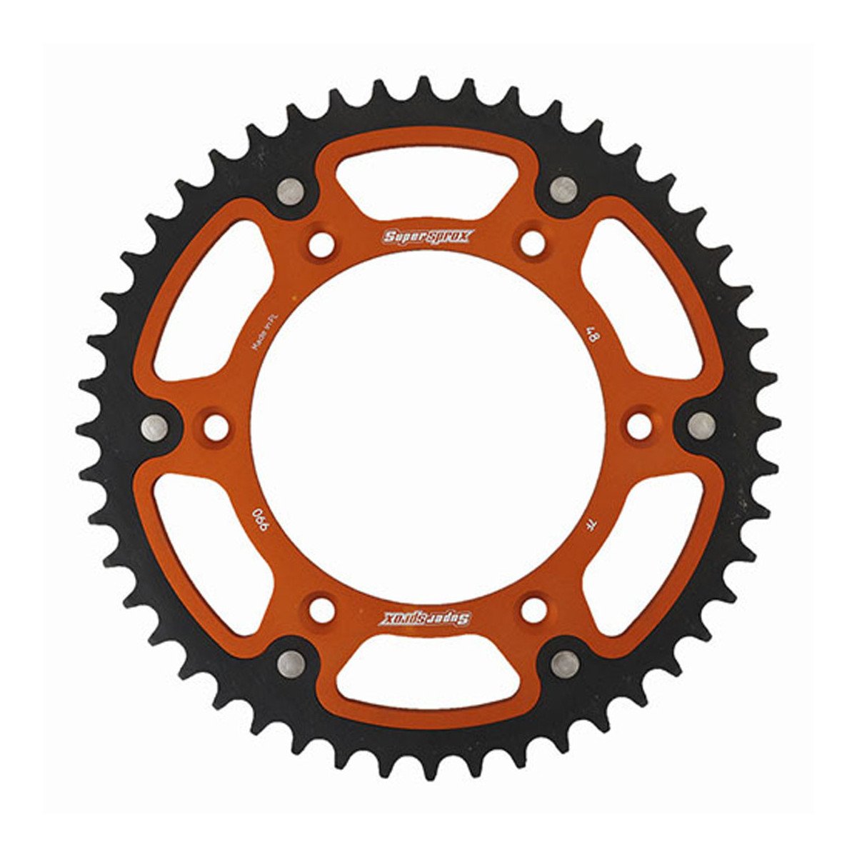 couronne bi-matière orange Supersprox KTM 250 et 300 EXC 2017 à 2027 pour enduro et hard enduro, couronne aluminium et acier haute résistance