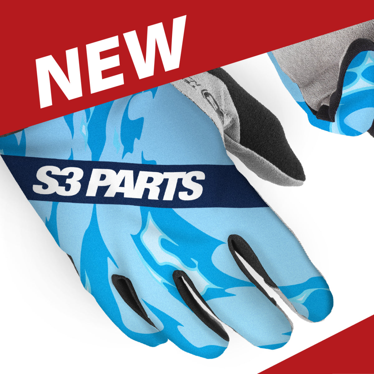Gants Rock S3 Parts Billy Bolt Veranito bleu ciel réf. ROB-CIA, vue dessus et paume