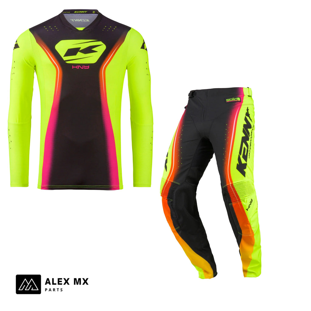 Tenue motocross Kenny Performance 2027 jaune fluo haute visibilité : maillot et pantalon cross