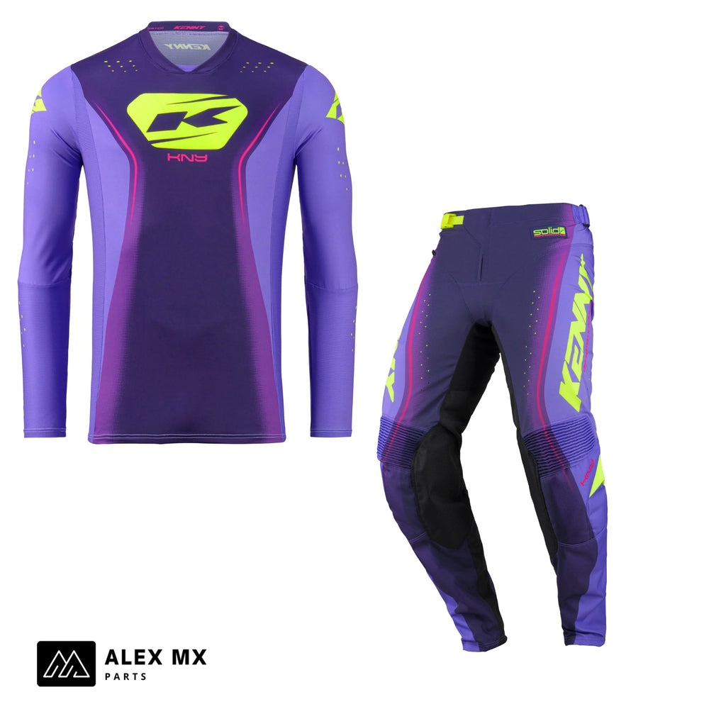 Tenue complète cross enduro Kenny Performance 2027 violette, maillot et pantalon assortis