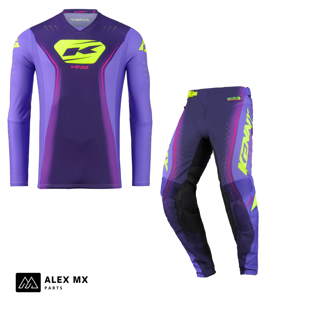 Tenue complète cross enduro Kenny Performance 2027 violette, maillot et pantalon assortis