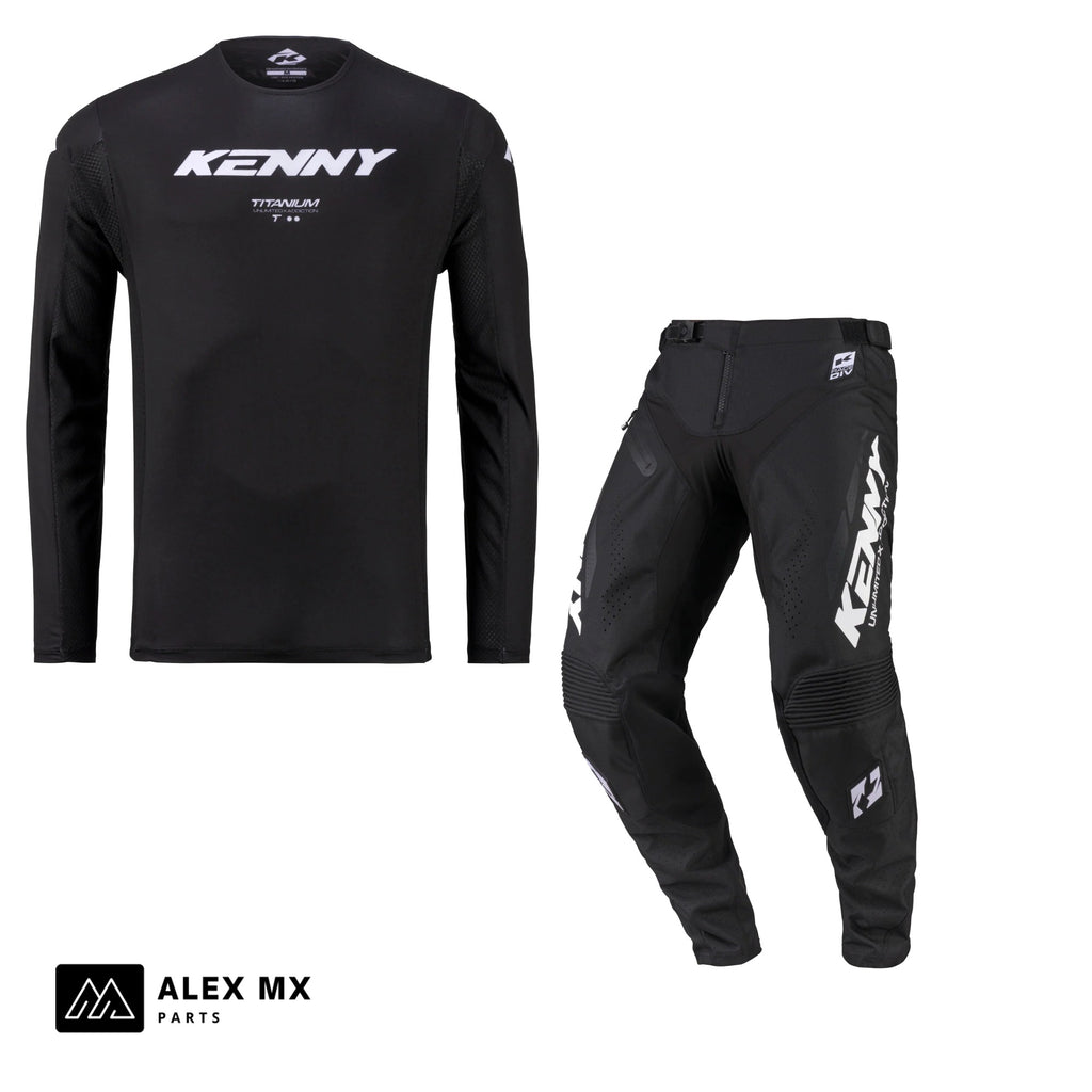 Tenue complète motocross Kenny Titanium 2027 noire : maillot et pantalon cross enduro assortis