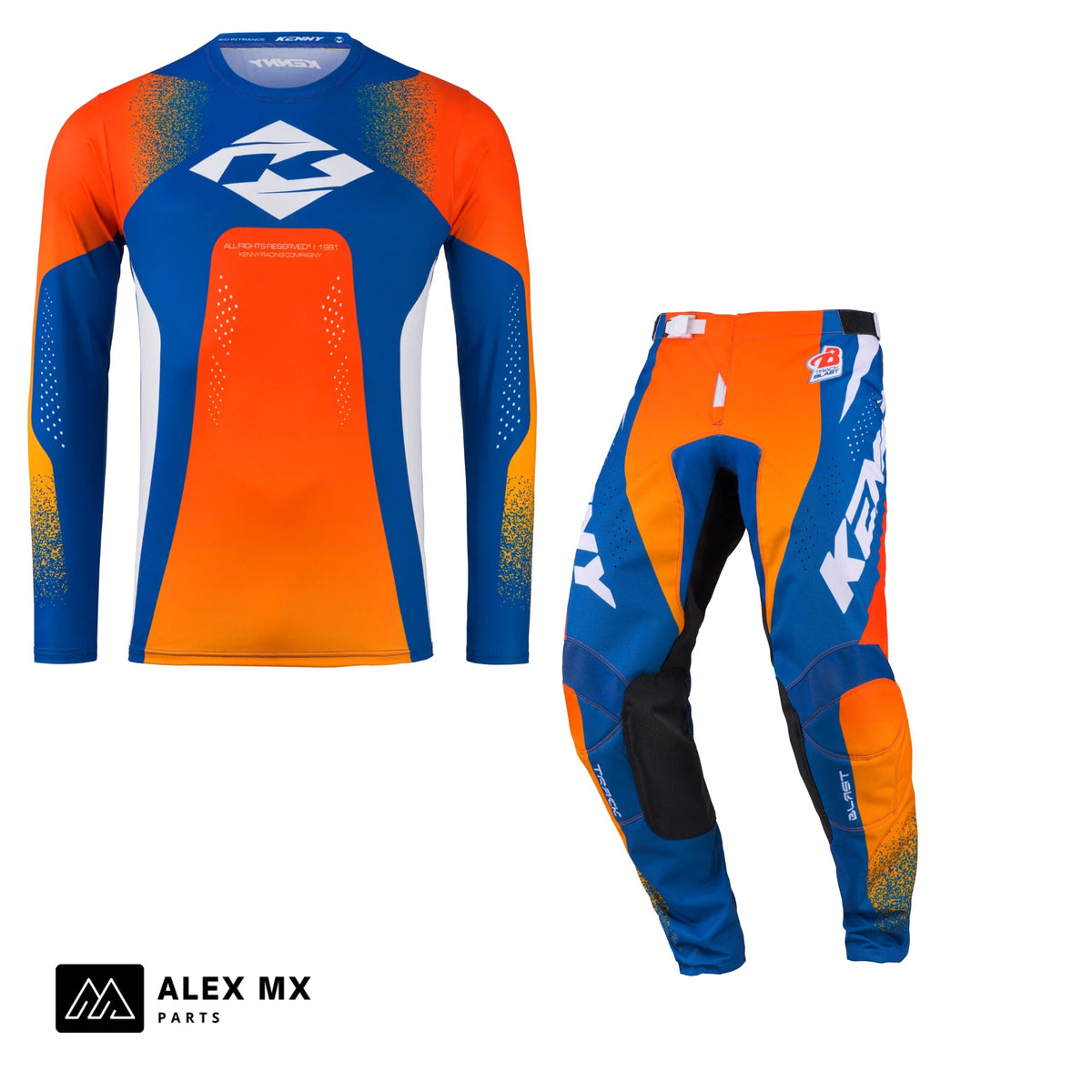 Tenue complète motocross Kenny Track Focus 2027 Blast Orange : maillot et pantalon cross enduro