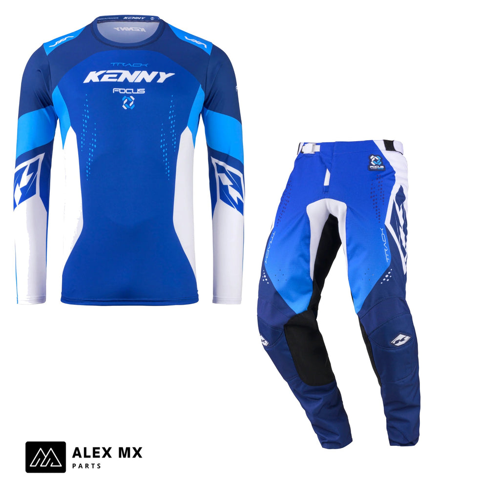Tenue complète motocross Kenny Track Focus 2027 Focus Blue : maillot et pantalon cross enduro