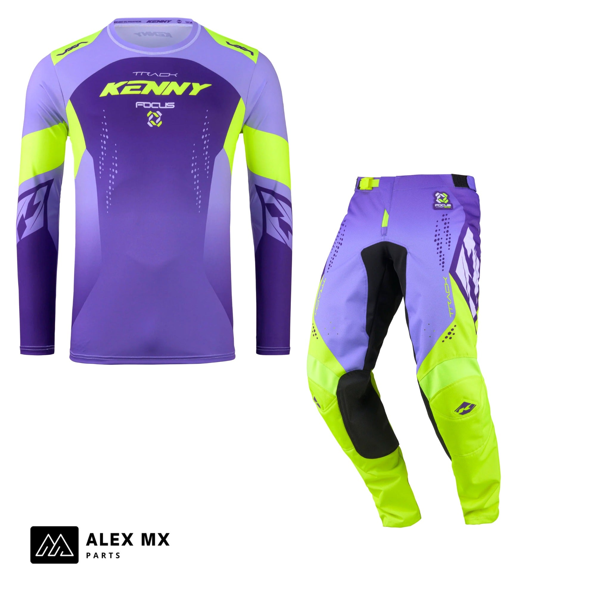 Tenue complète motocross Kenny Track Focus 2027 Focus Purple : maillot et pantalon cross enduro