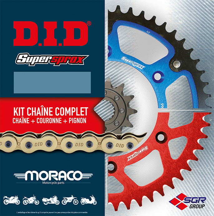 Kit chaîne ultra renforcé DID VX3 avec pignon et couronne acier pour KTM Adventure 790, 890 et Husqvarna Norden 901 en démultiplication d'origine 16x45.