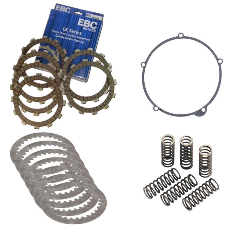 Kit embrayage complet EBC GasGas EC 250 et EC 300 1998 à 2011 avec 8 disques garnis, 7 disques lisses, 6 ressorts et joint de carter
