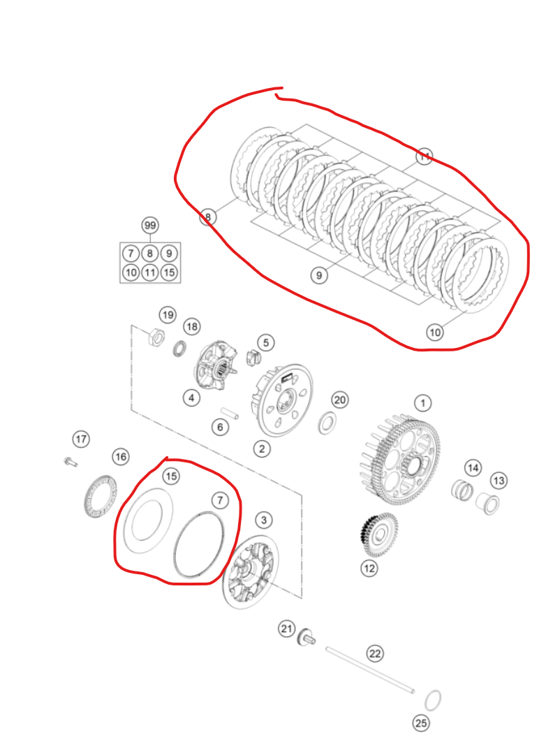Kit embrayage complet KTM OEM référence 54832011110 compatible KTM Husqvarna GasGas 250 300 2 temps 2016 à 2027