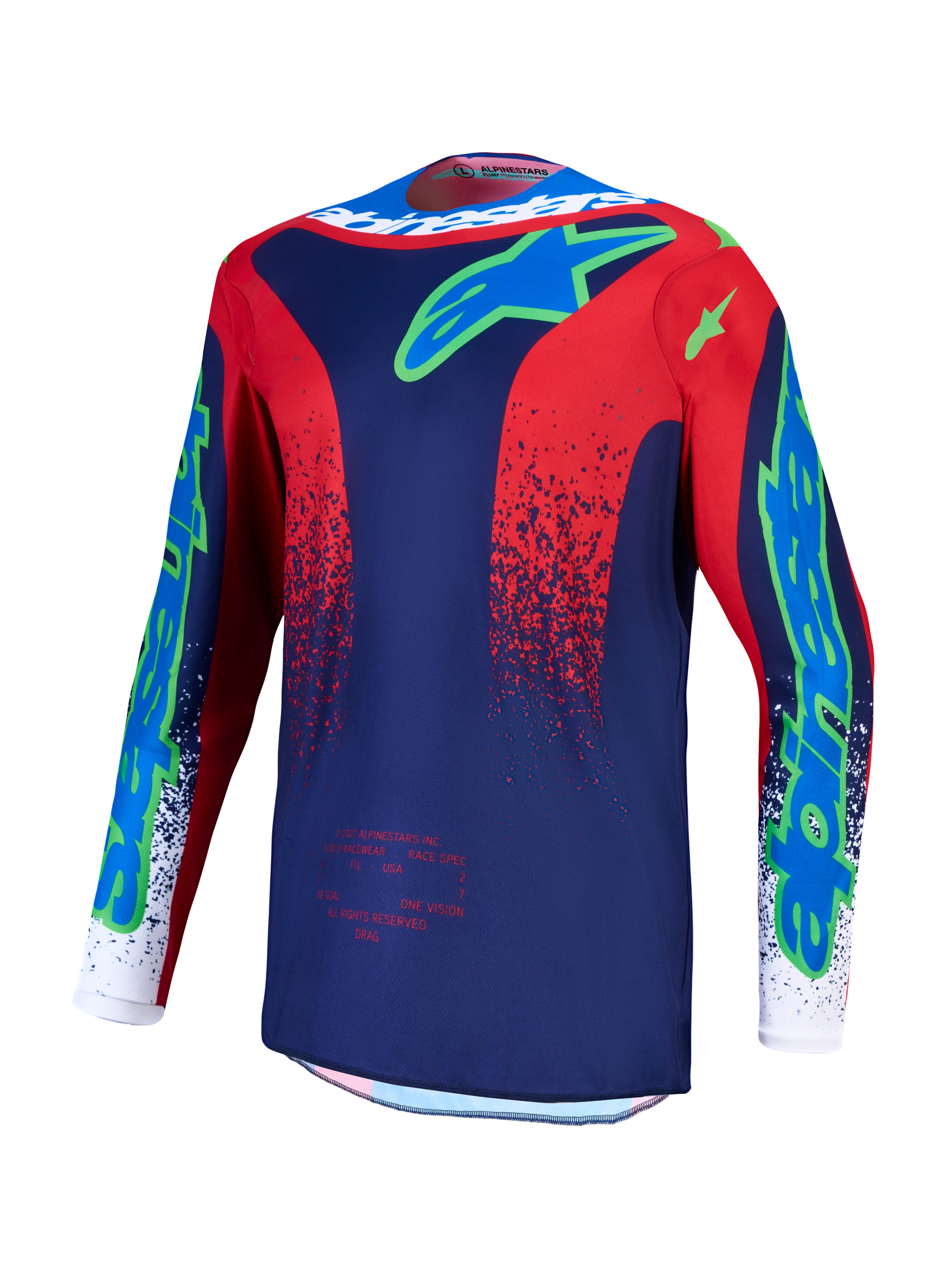Maillot Alpinestars Fluid Drag réf 3761327-7365 bleu marine rouge face
