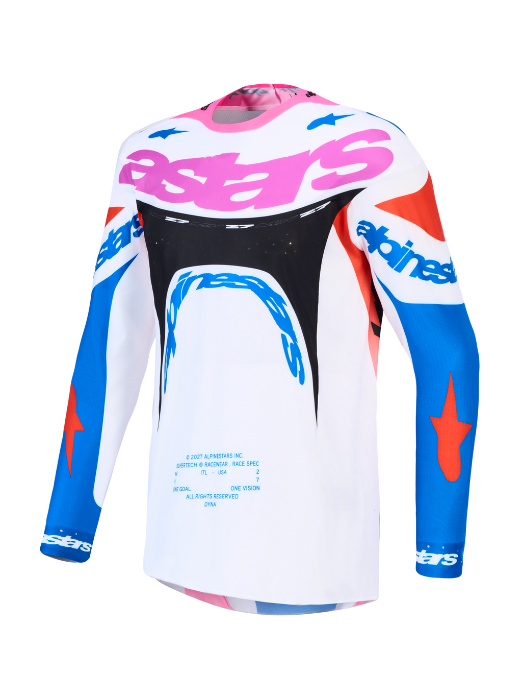 Maillot Alpinestars Supertech Dyna réf 3760227-2089 blanc bleu rose face