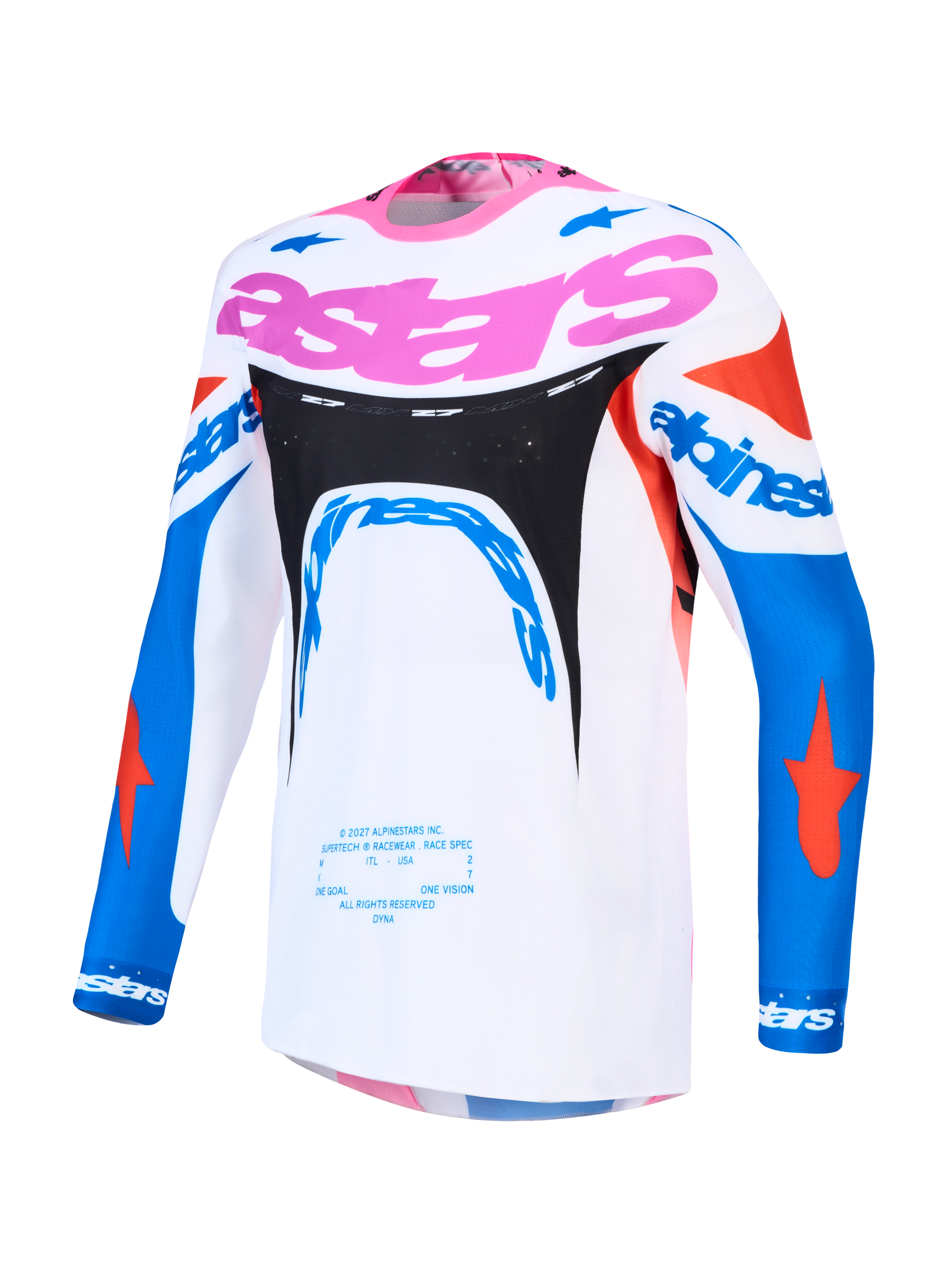 Maillot Alpinestars Supertech Dyna réf 3760227-2089 blanc bleu rose face