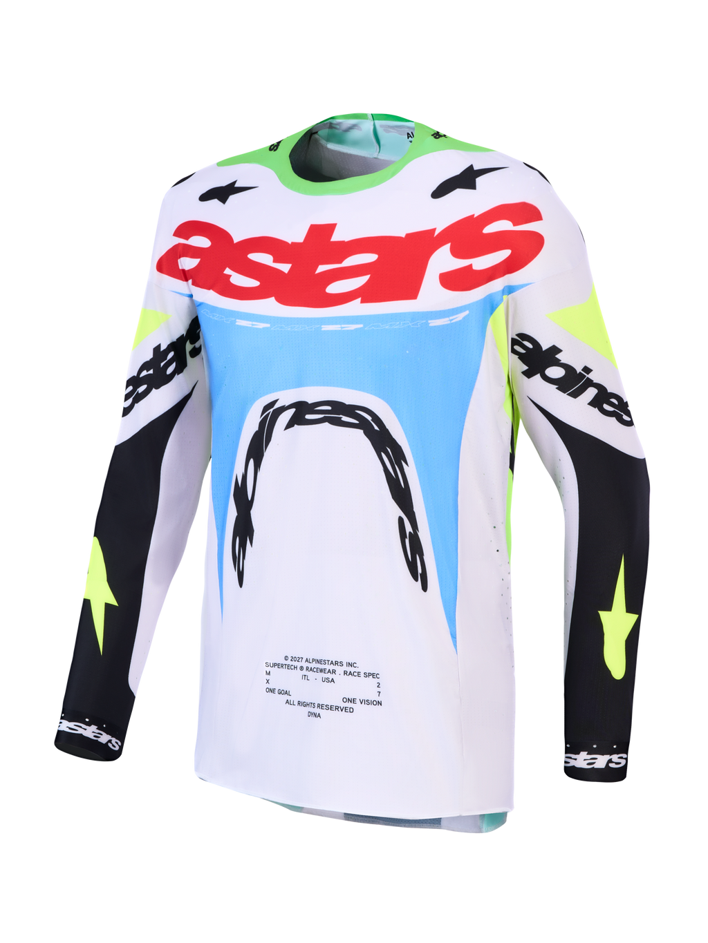 Maillot Alpinestars Supertech Dyna réf 3760227-3202 blanc vert fluo face