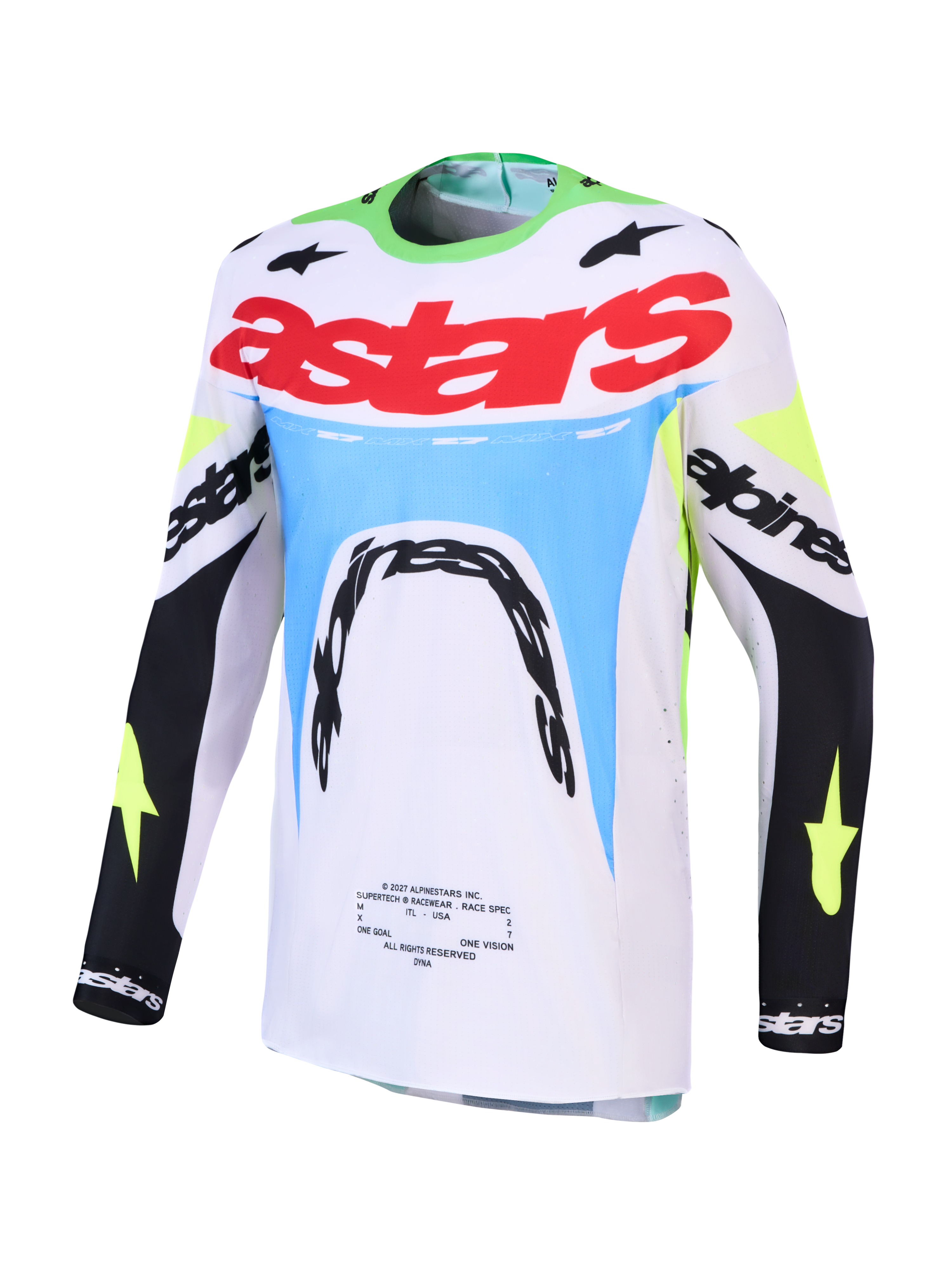 Maillot Alpinestars Supertech Dyna réf 3760227-3202 blanc vert fluo face