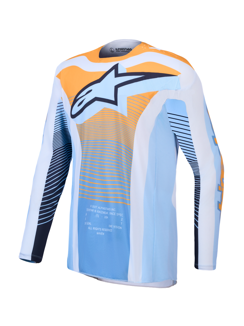 Maillot Alpinestars Techstar Maven réf 3760427-7362 bleu orange face