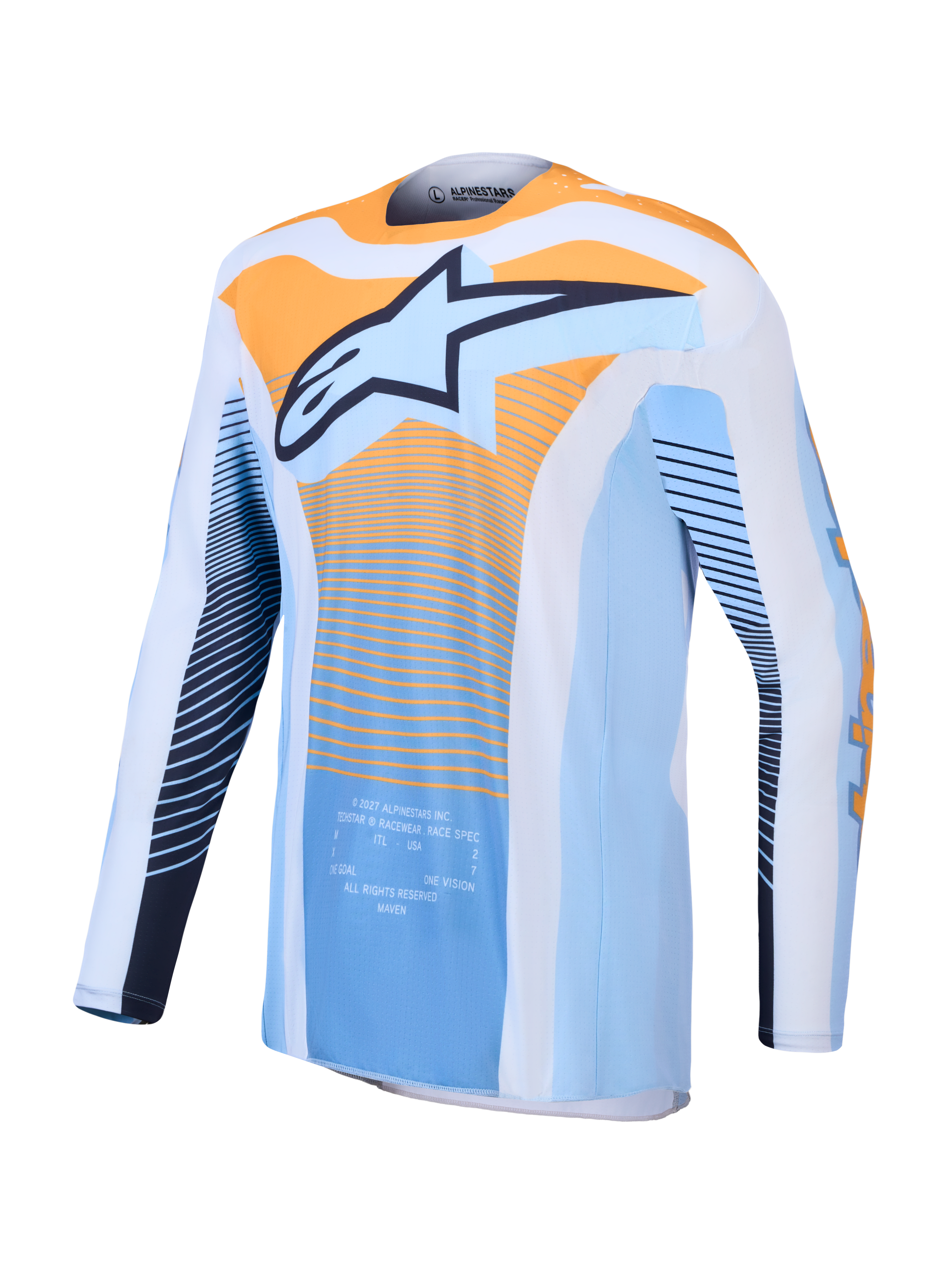 Maillot Alpinestars Techstar Maven réf 3760427-7362 bleu orange face