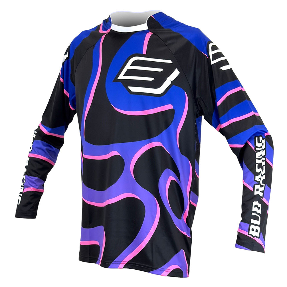 Maillot enfant Bud Racing Lava noir bleu violet rose fluo - face
