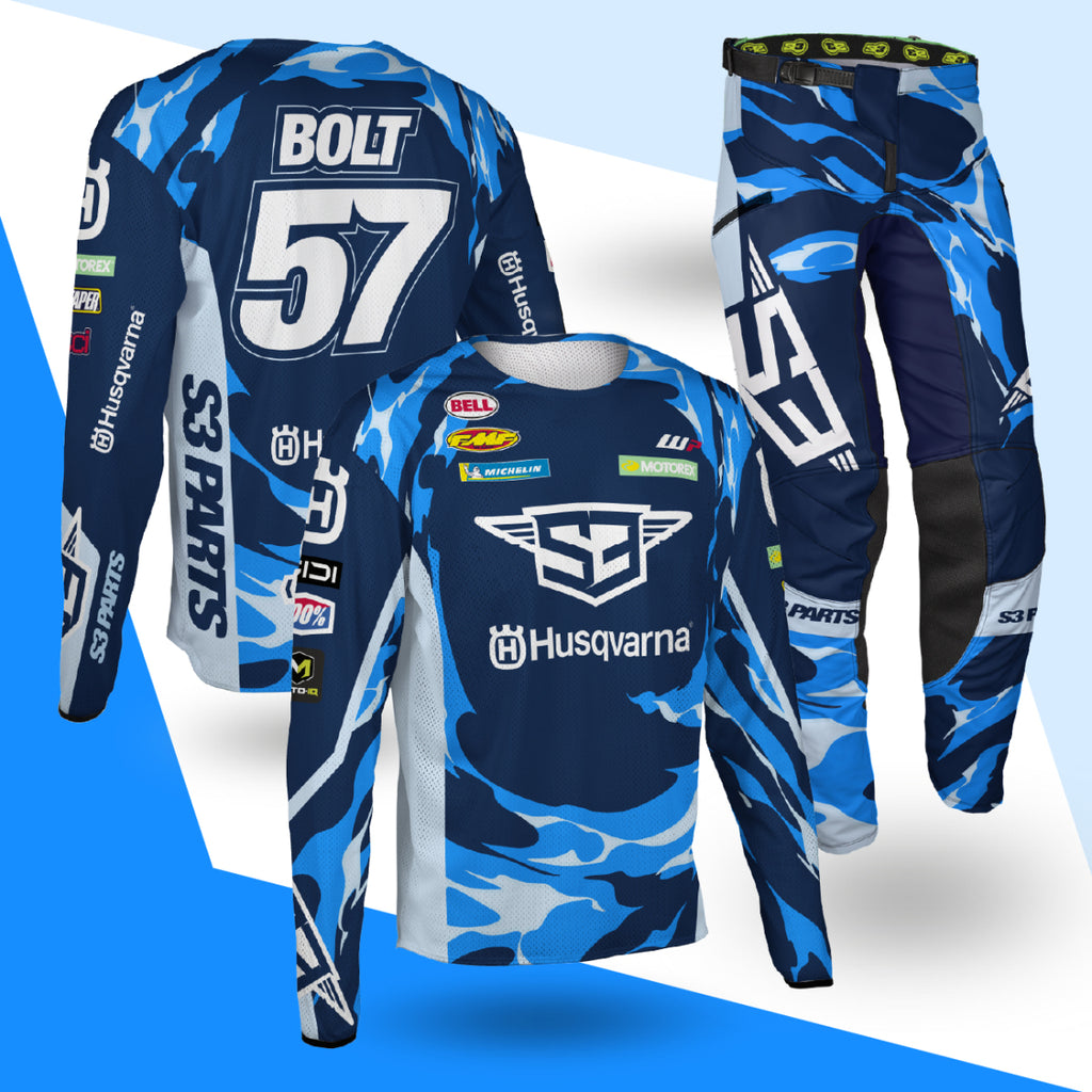 Tenue complète S3 Parts Billy Bolt Veranito bleu ciel : maillot replica et pantalon